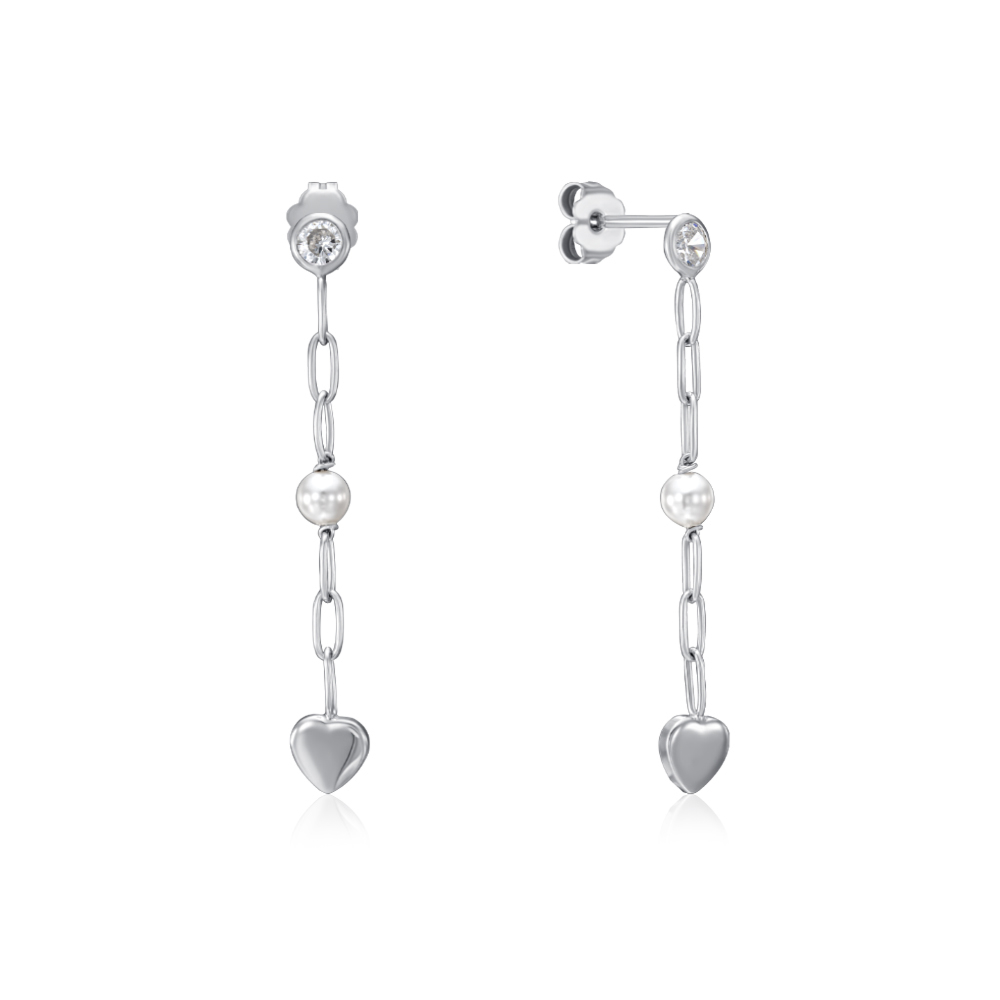 Серебряные серьги с жемчугом и фианитом. Артикул ORT  8539 RH-E/12/4593