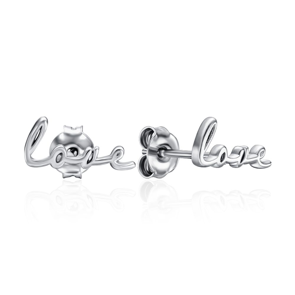 Срібні пусети Love. Артикул ORT  8723 RH-E/12