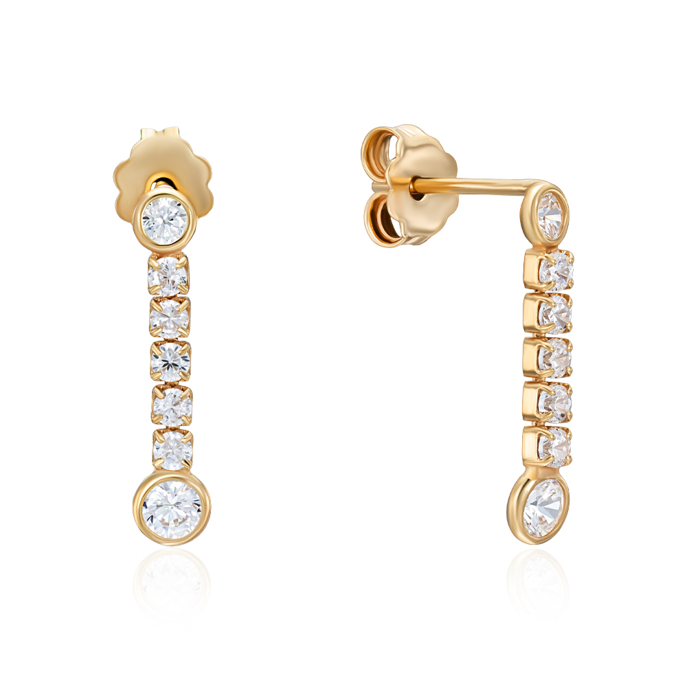 Серебряные позолоченные серьги с фианитами. Артикул ORT  8959 G-E/20/1