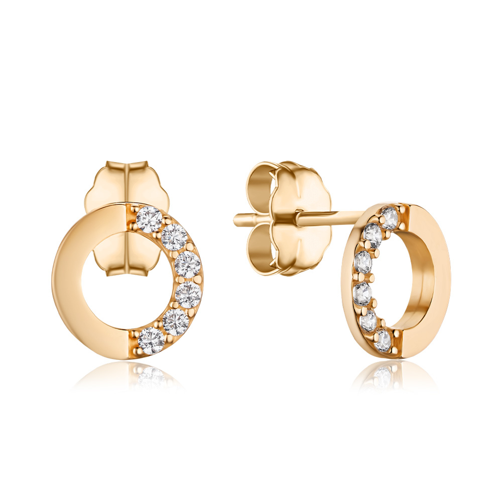 Золотые серьги-пуссеты с фианитами P-1885-E/01/1