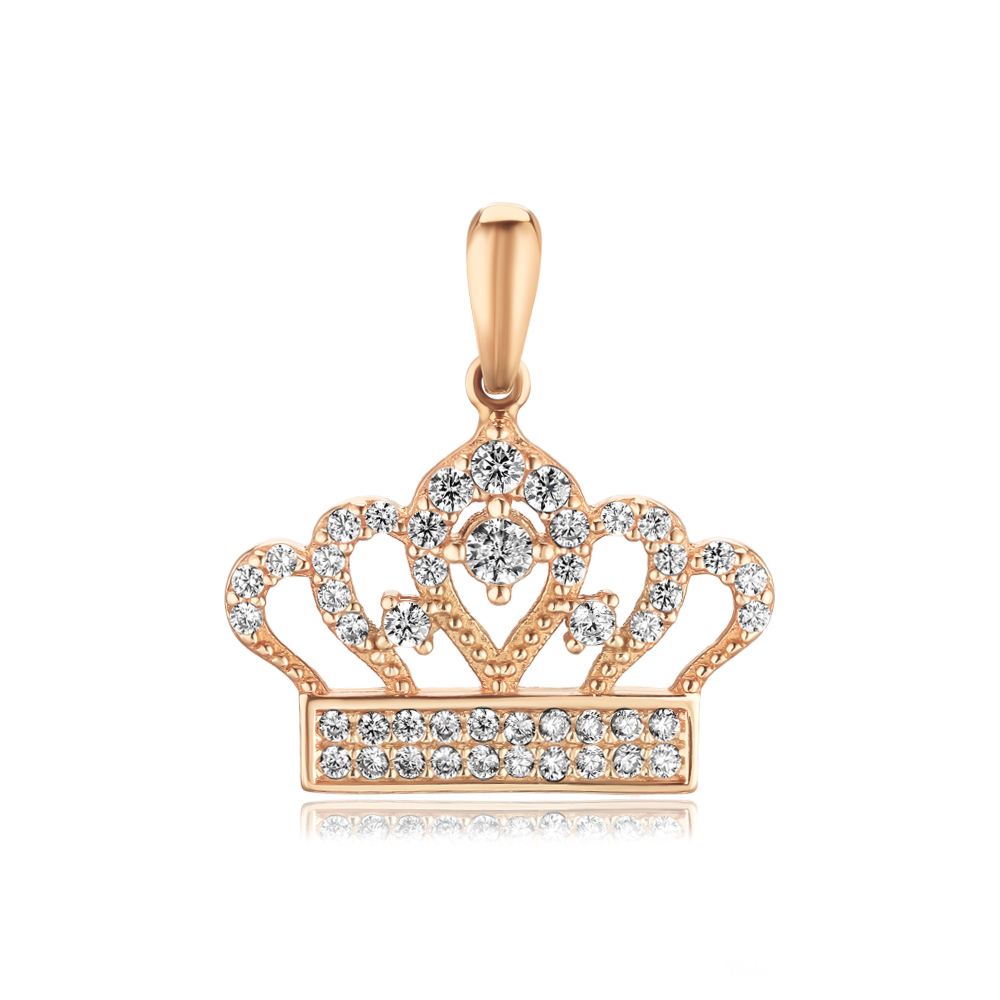 Золота підвіска "Корона" з фіанітами P-885-P/01/1