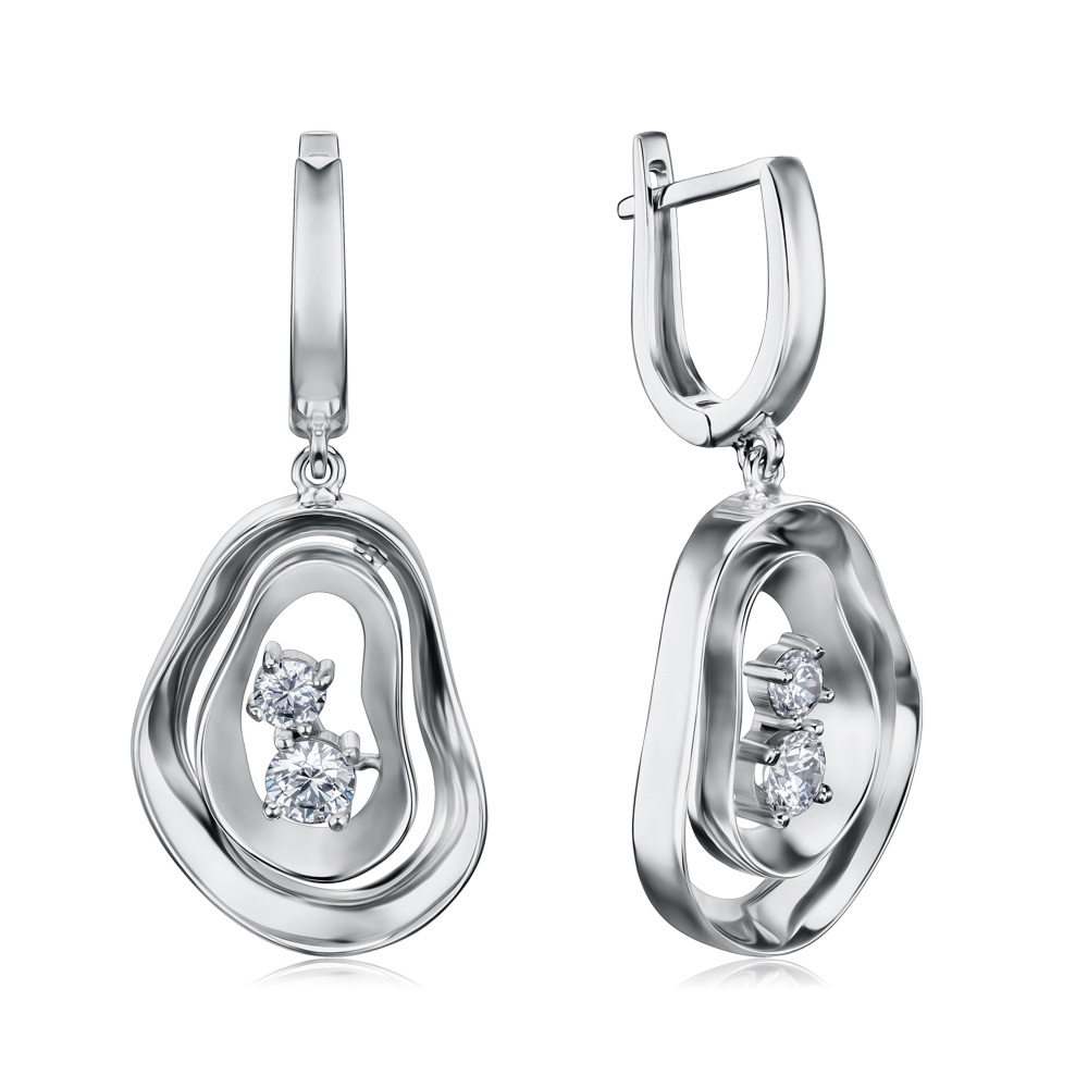 Золоті сережки з підвісною частиною з фіанітами P-K-3176-4-E/02/1