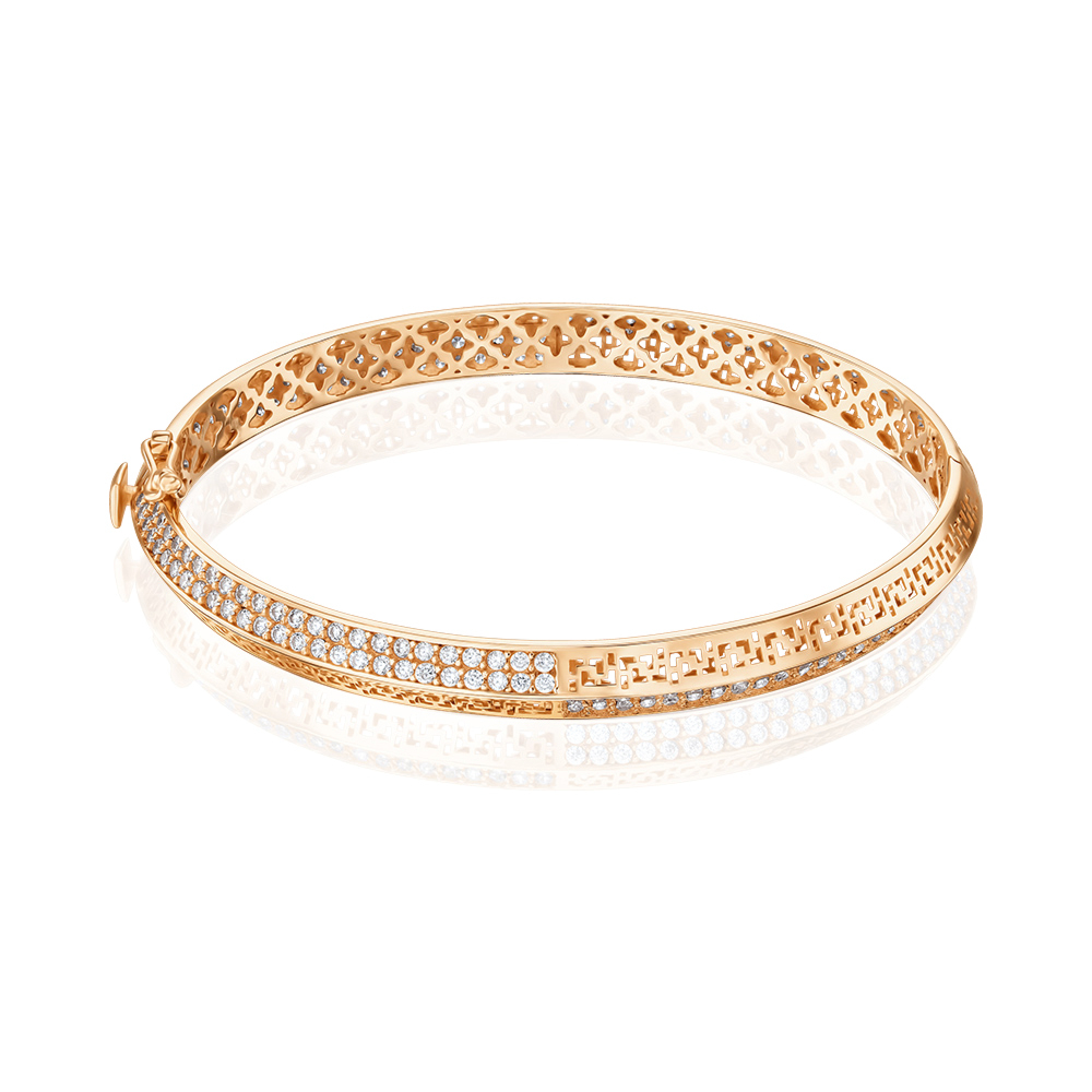 Жесткий золотой браслет с фианитами P-K-5302-B/01/1