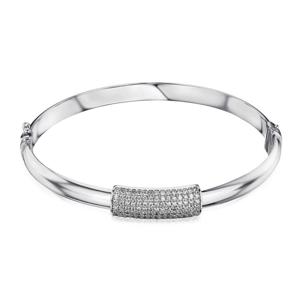 Жорсткий золотий браслет з білого золота з фіанітами P-K-5382-B/02/1