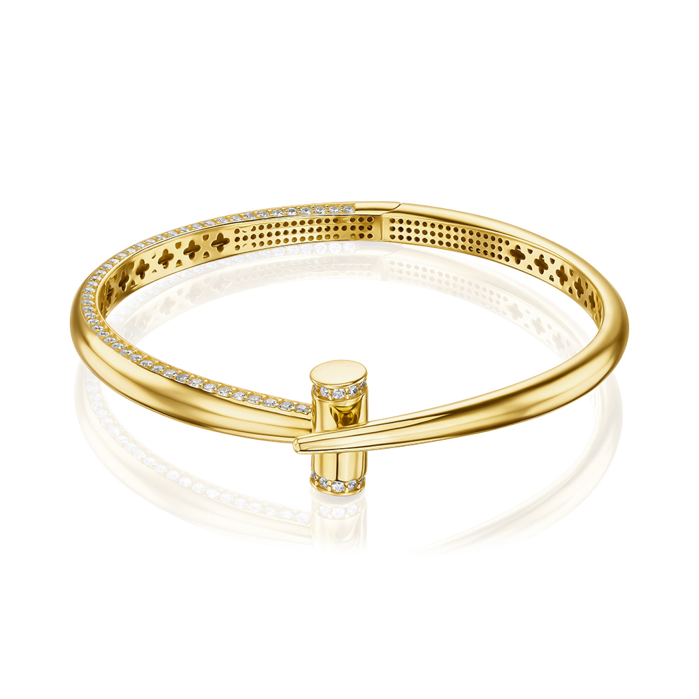 Жесткий золотой браслет с фианитами P-K-5383-B/03/1