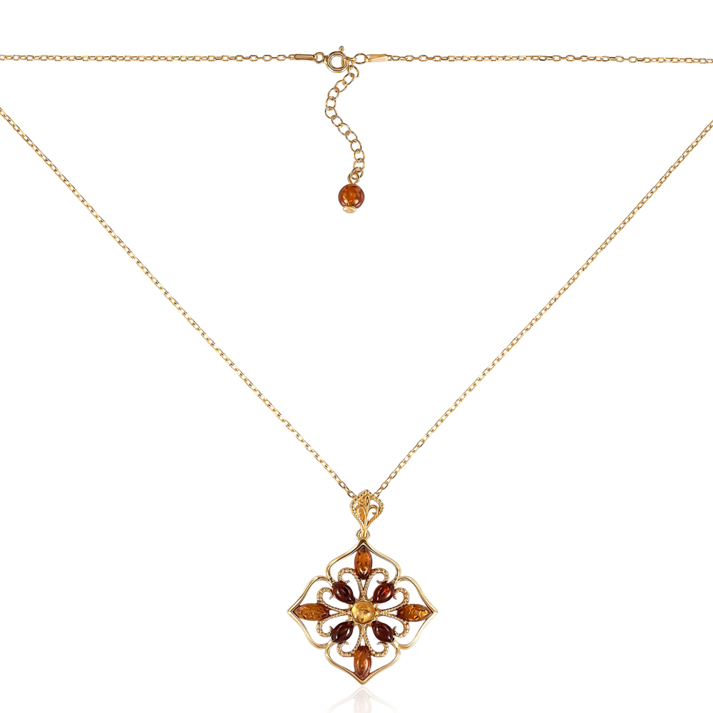 Серебряное колье с янтарем. Артикул P943M-R+CHAIN18-K/20/2787