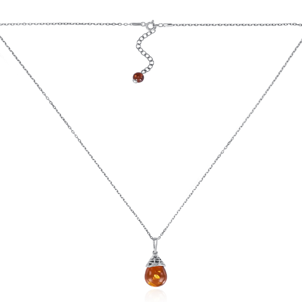 Срібне кольє з бурштином. Артикул P954C W/CHAIN18-K/12/2787