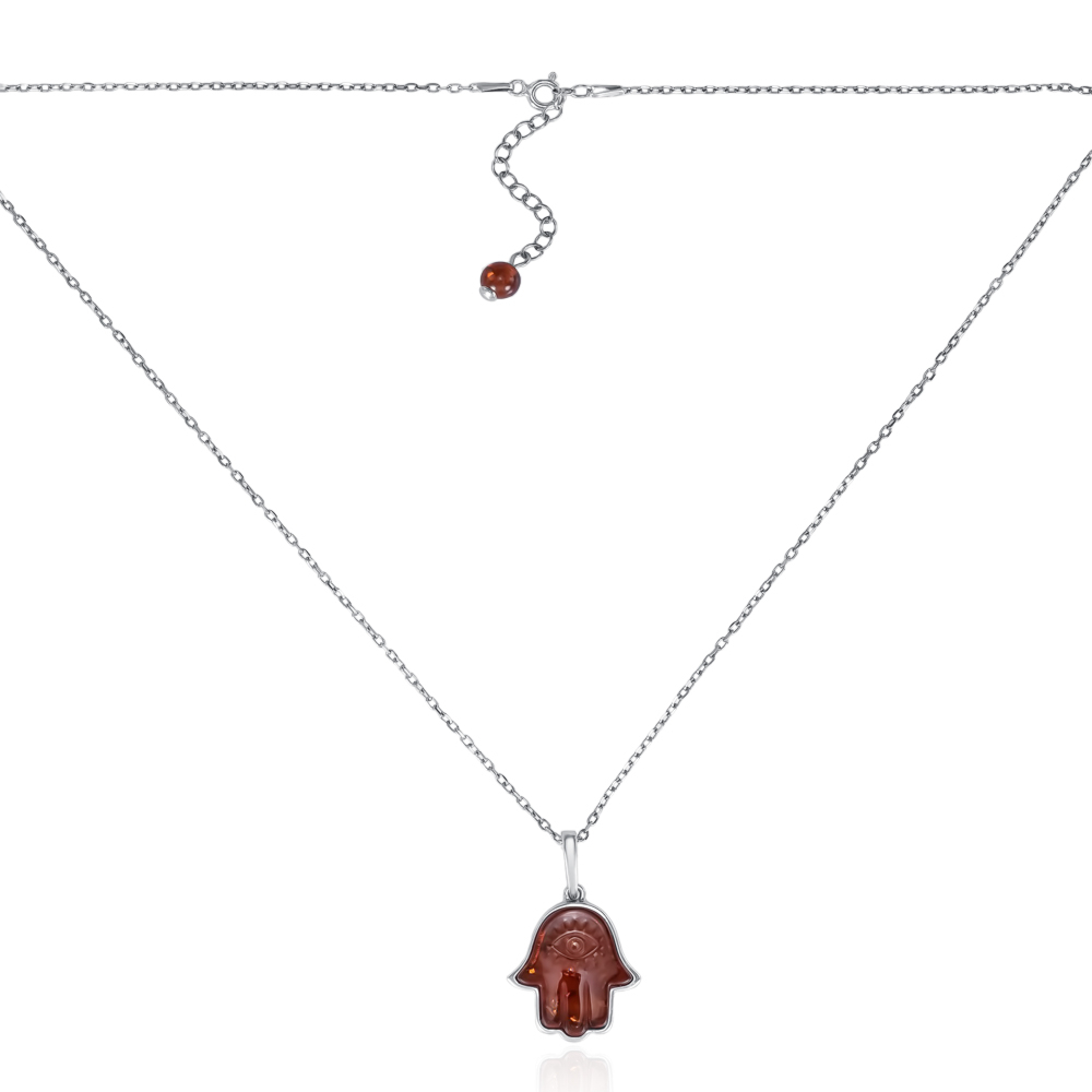 Срібне кольє з бурштином. Артикул P969C-CHAIN18-K/12/2787
