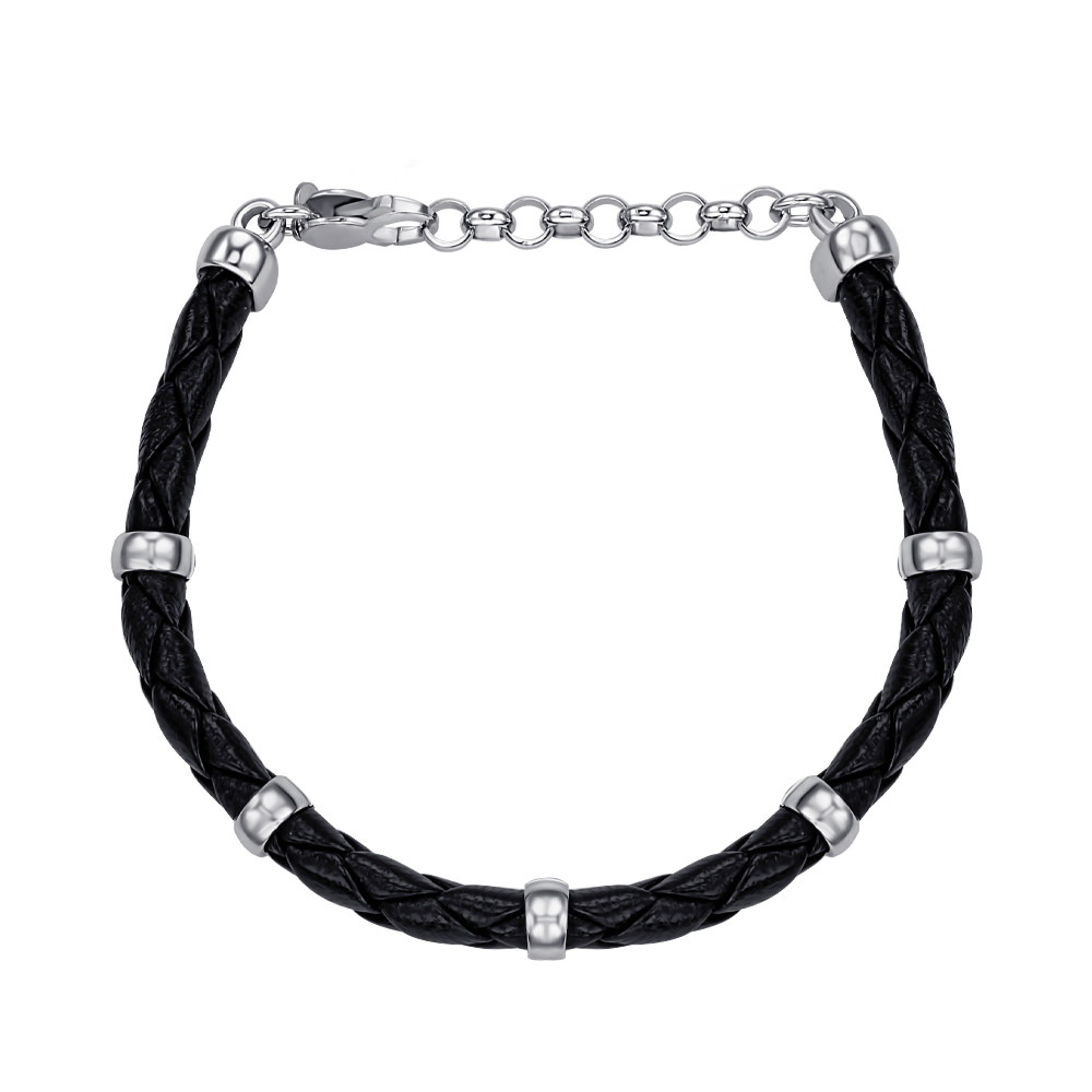 Шкіряний браслет зі срібними вставками та замком BLDXU000035-B/12