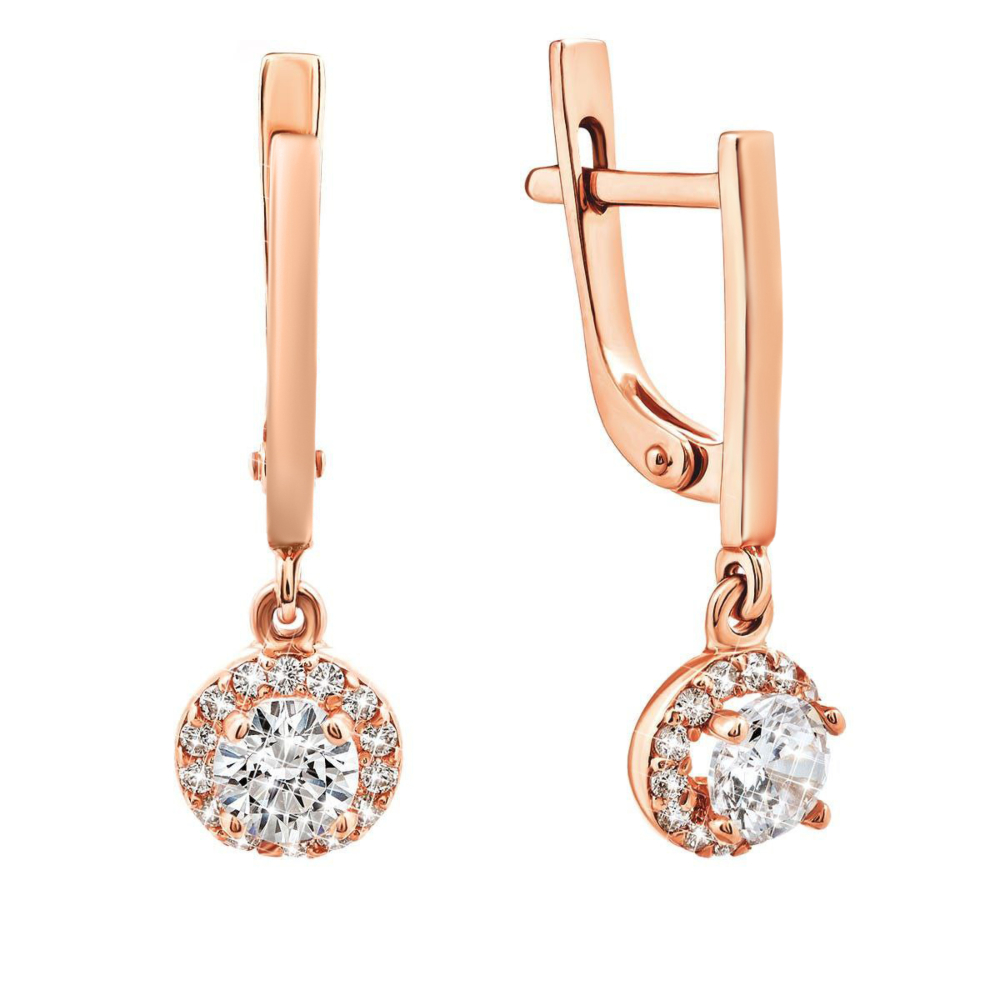 Золоті сережки-підвіски з фіанітами. Артикул UG5СВ899(2)и