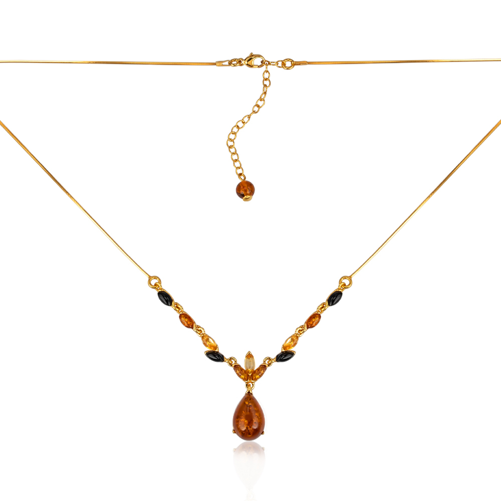 Срібне позолочене кольє з бурштином PN955M-K/20/2787