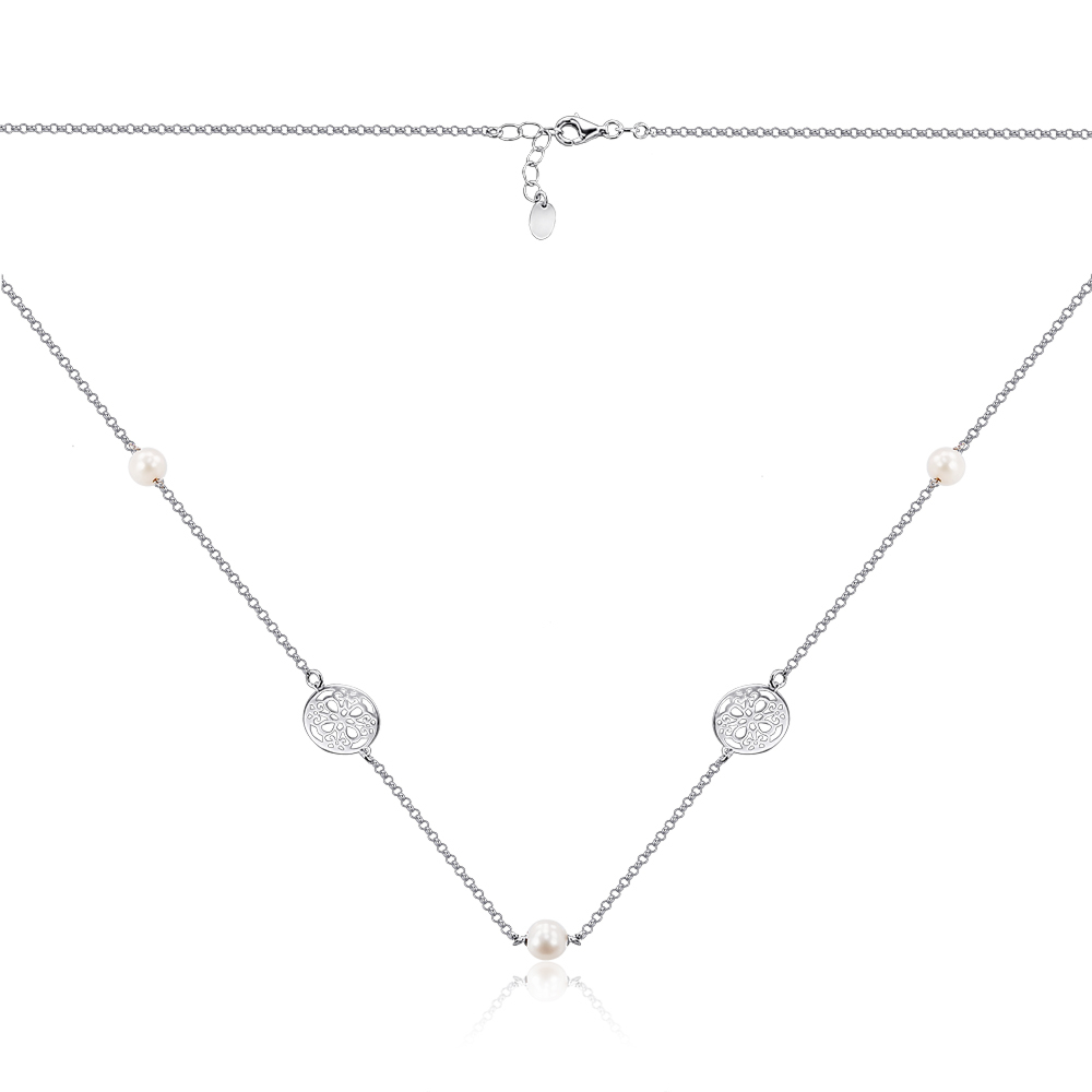 Серебряное колье с жемчугом. Артикул PR0020_NC2994-K/12/708