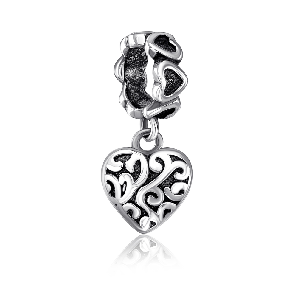 Серебряная бусина шарм «Сердце» без вставки. Артикул QPBAJ00874-P/12