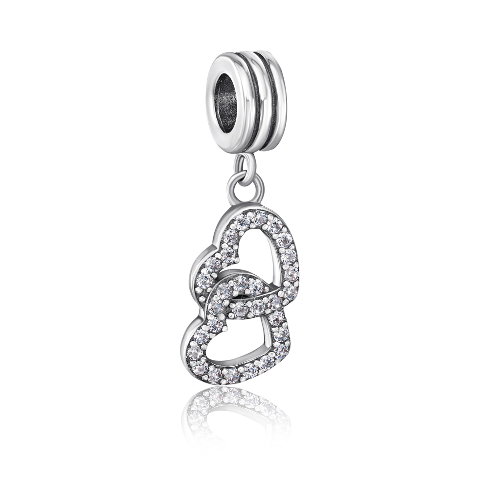 Серебряная бусина «Сердце» с фианитами. Артикул QPBAJ01149-P/12/1