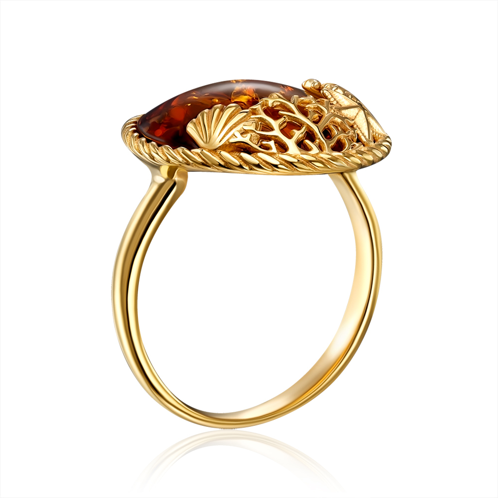 Серебряное позолоченное кольцо с янтарем. Артикул R802C-GP-R/20/2787