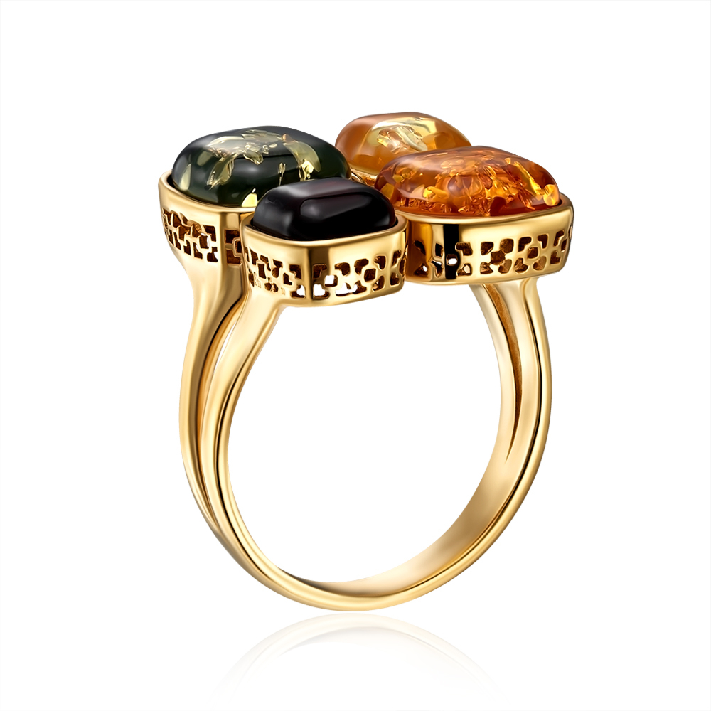 Серебряное позолоченное кольцо с янтарем. Артикул R858M-GP-R/20/2787