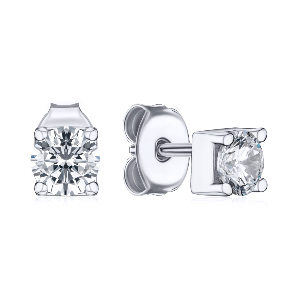 Серебряные серьги-пуссеты с фианитом SE01429-E/12/1