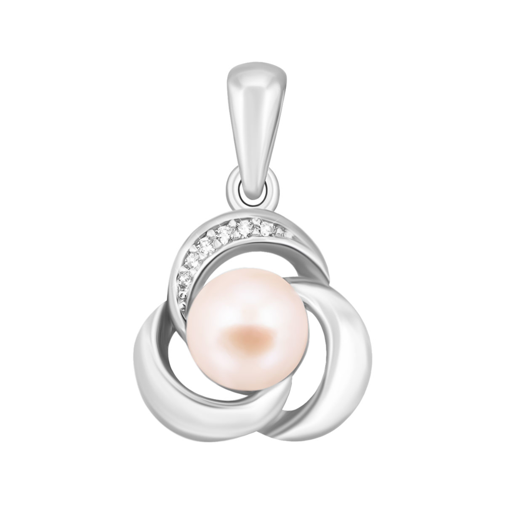 Серебряная подвеска с жемчугом и фианитами.Артикул UG5SP00376
