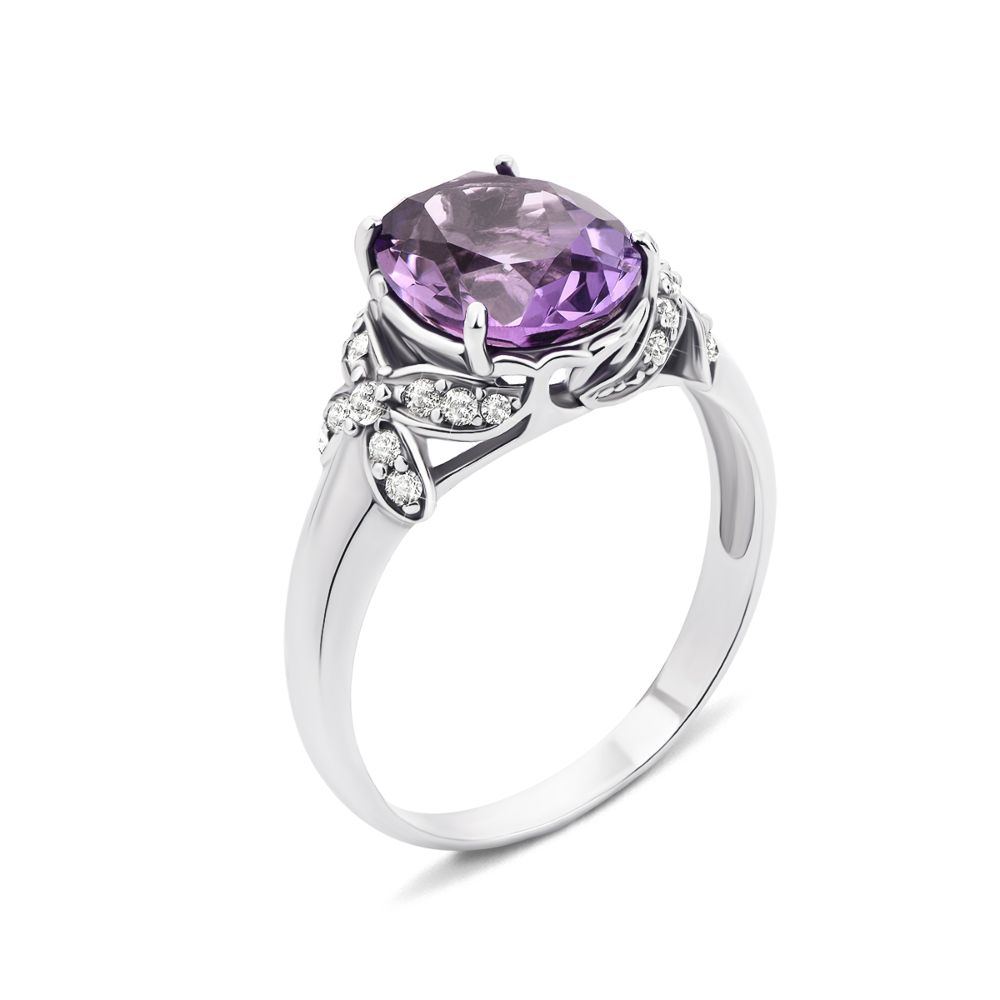Серебряное кольцо с аметистом и фианитами (1817/9р)