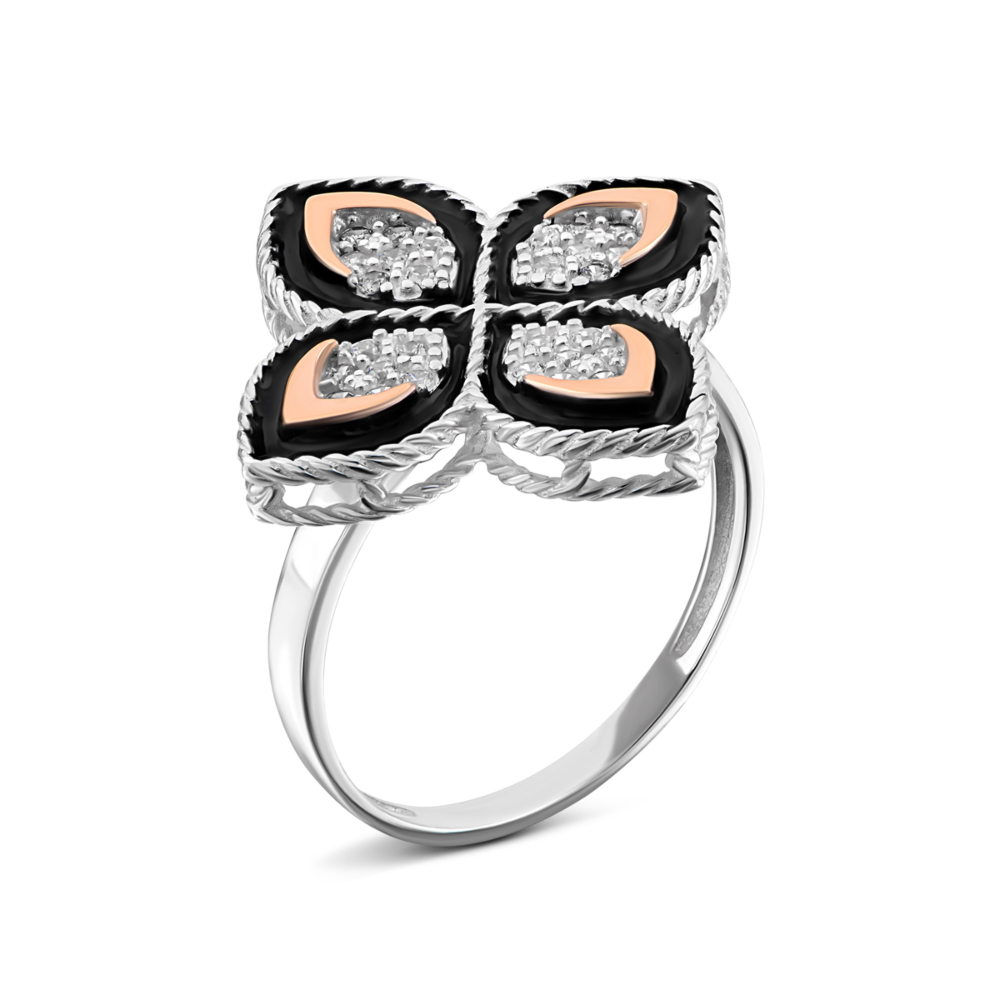 Серебряное кольцо с фианитами и позолотой.Артикул UG51608 ч