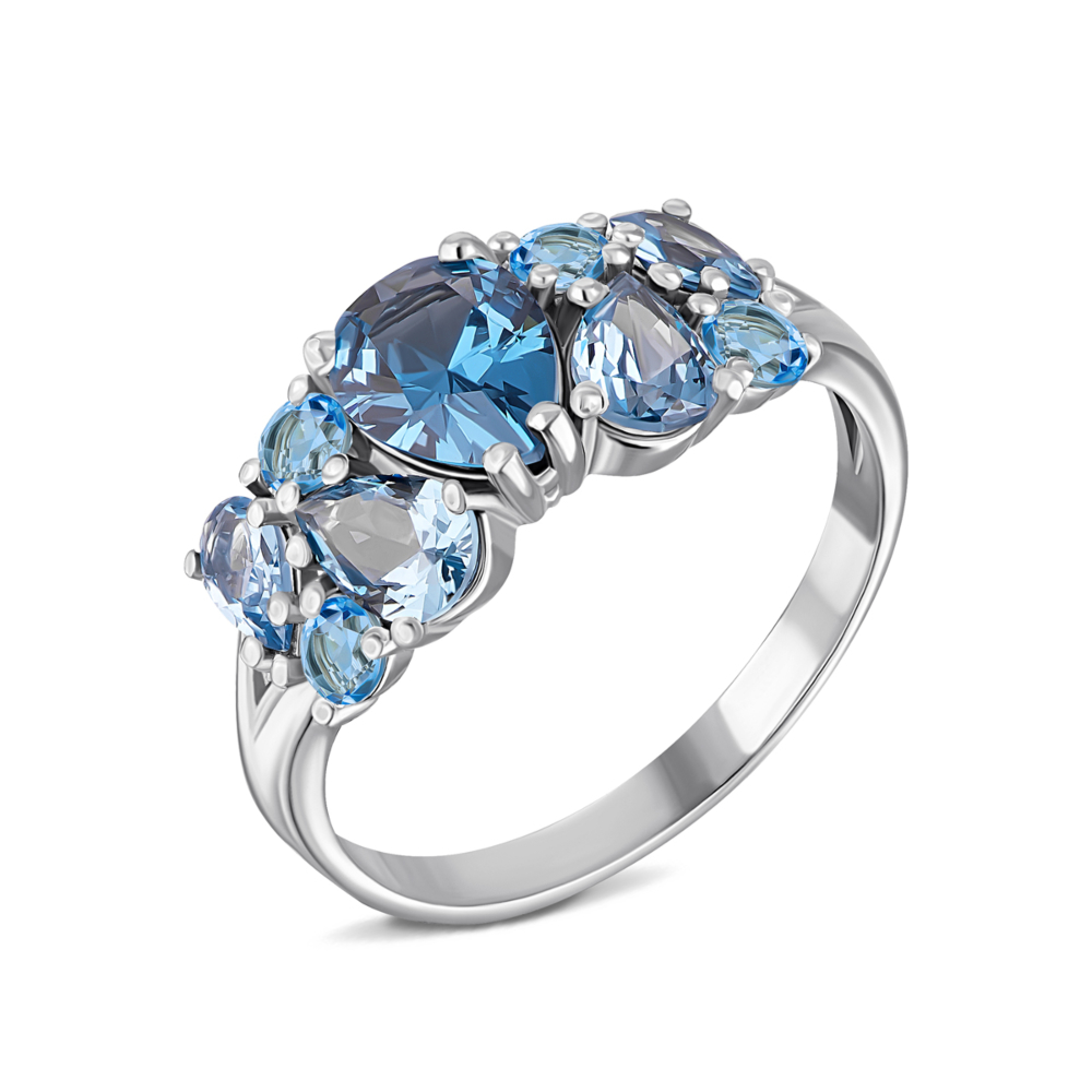 Серебряное кольцо с кварцем London blue и фианитами.Артикул UG51650/1р-QLB
