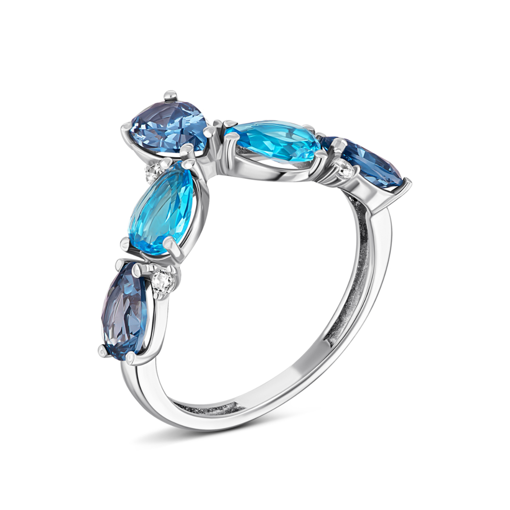 Серебряное кольцо с кварцем London blue и фианитами.Артикул UG51344/1р-QLBQS