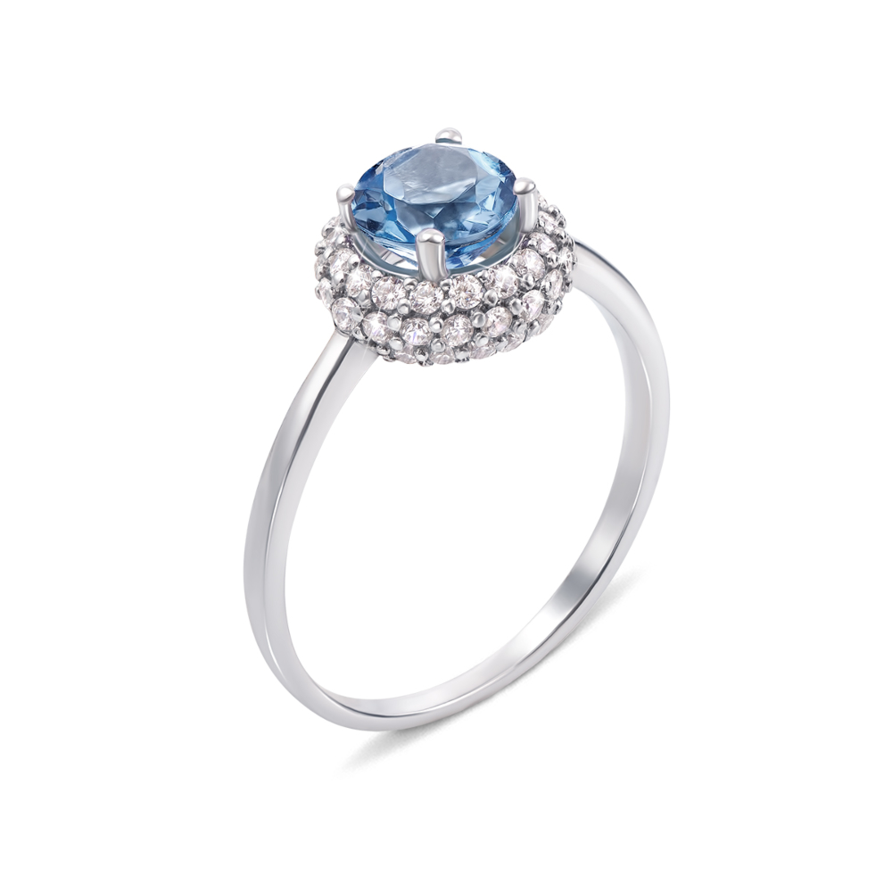 Серебряное кольцо с кварцем London blue и фианитами. Артикул 1581/9р
