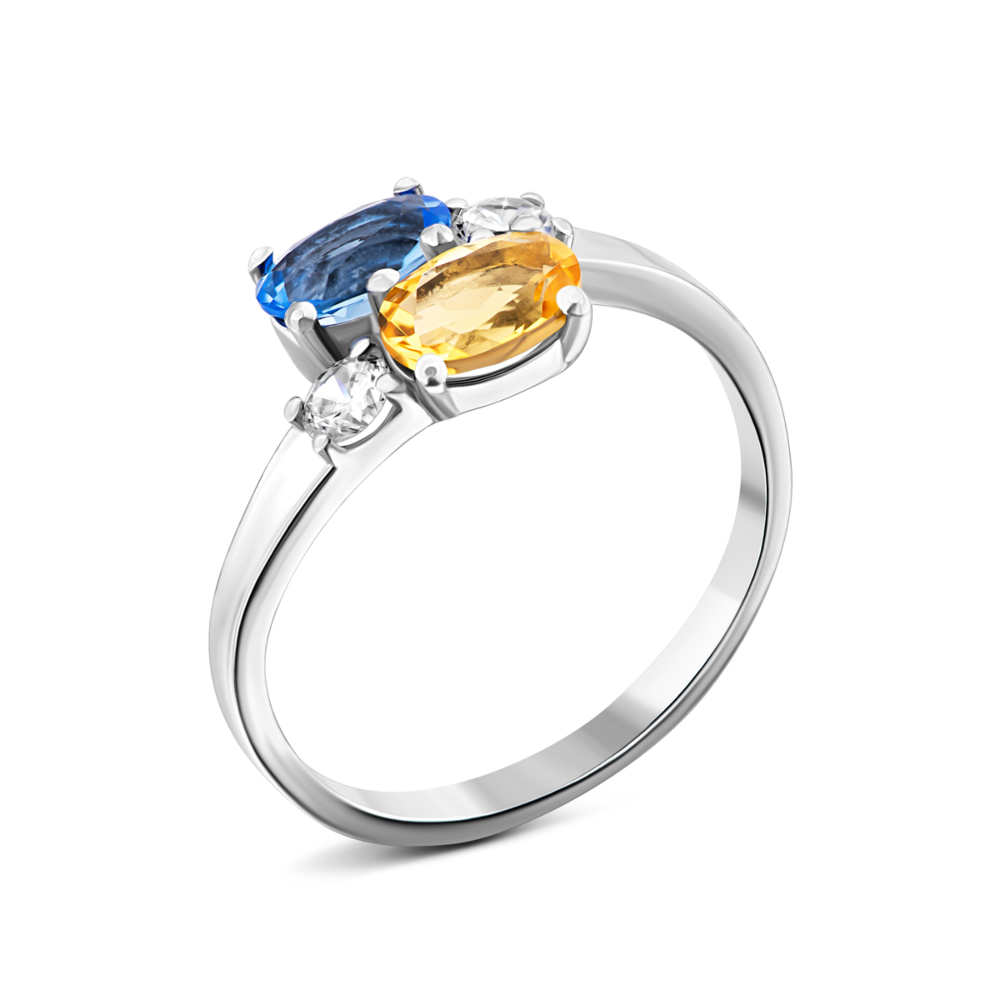 Кольцо с цитрином, кварцем Tanzanite и фианитами.Артикул UG51662/1р-QTANCIT