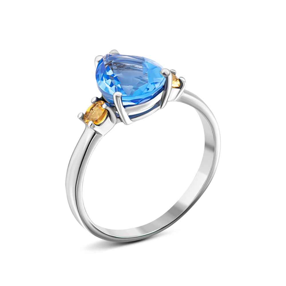 Каблучка з цитрином і кварцом Tanzanite.Артикул UG51664/1р-QTANCIT