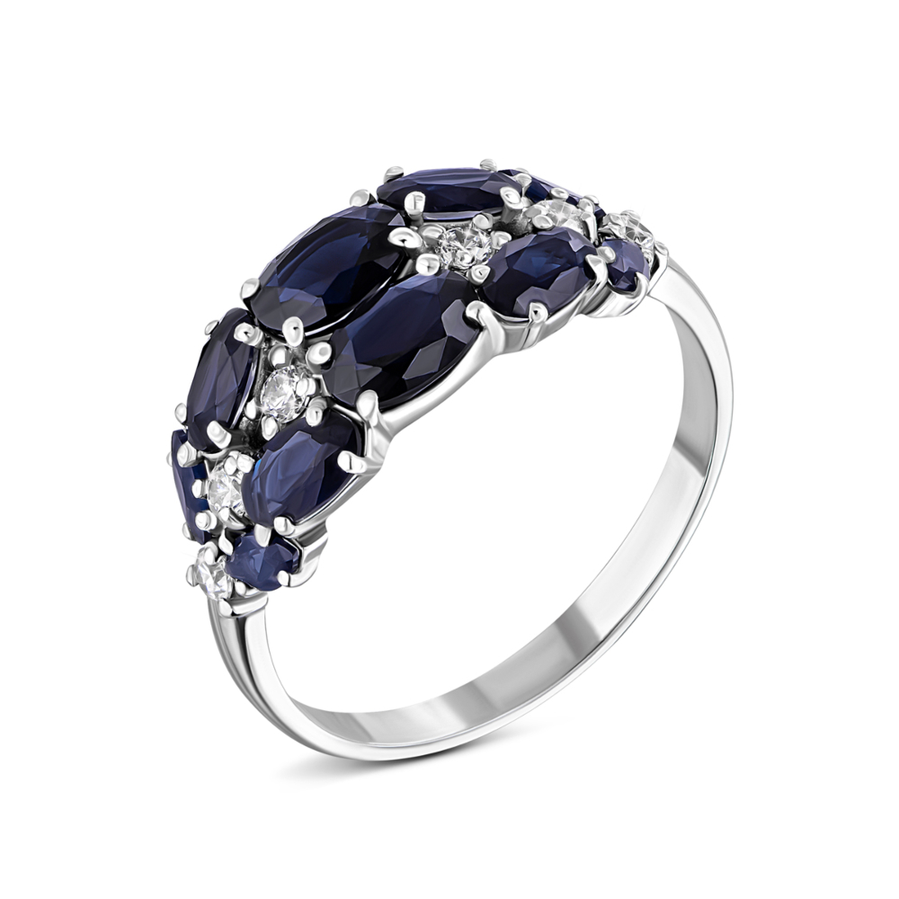 Серебряное кольцо с нано сапфиром и фианитами.Артикул UG51370/1р-HSPH