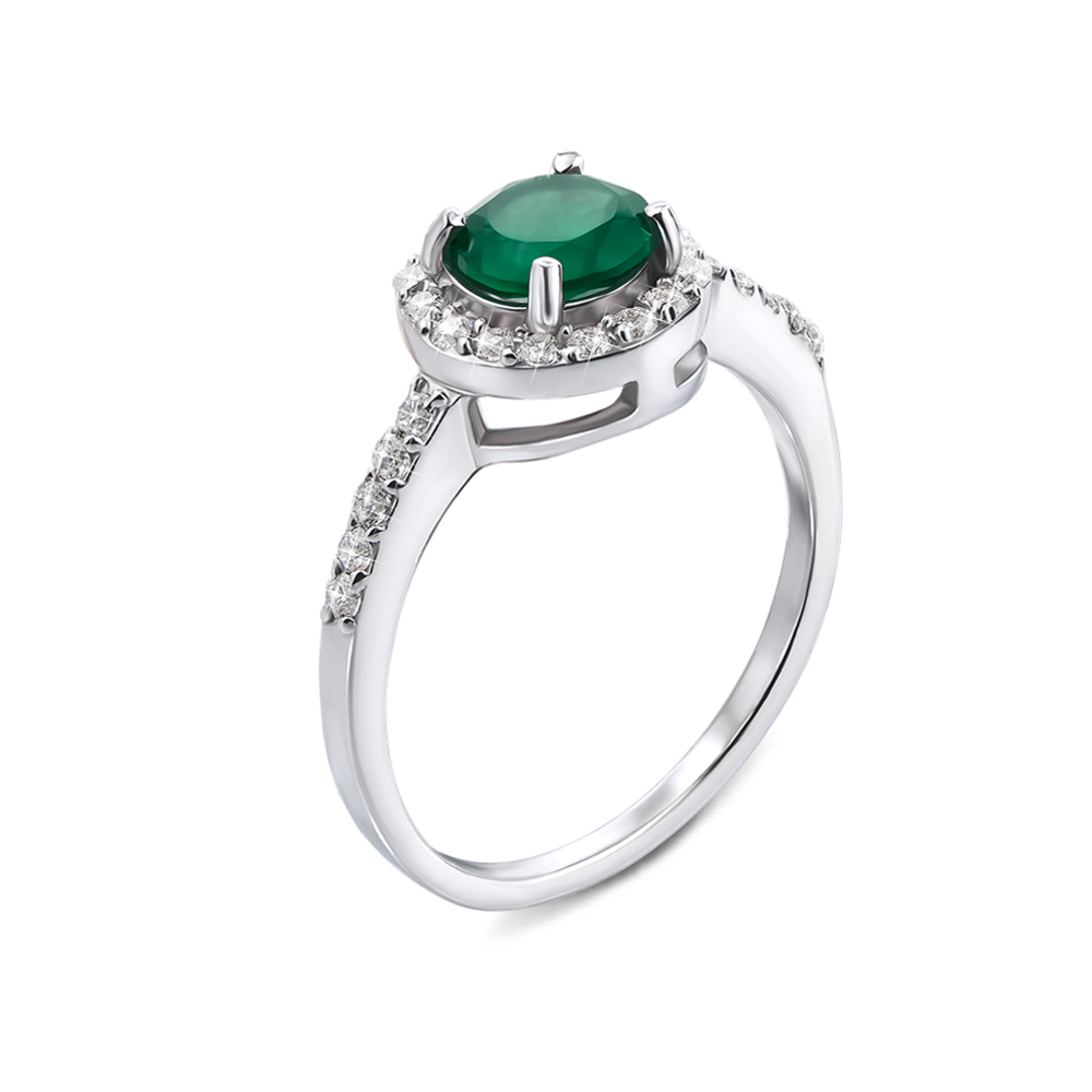 Серебряное кольцо с зеленым агатом и фианитами. Артикул Тд0008/агат-R