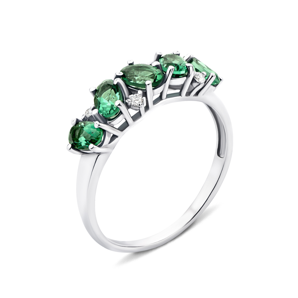 Серебряное кольцо с зеленым кварцем и фианитами (1955/9р)