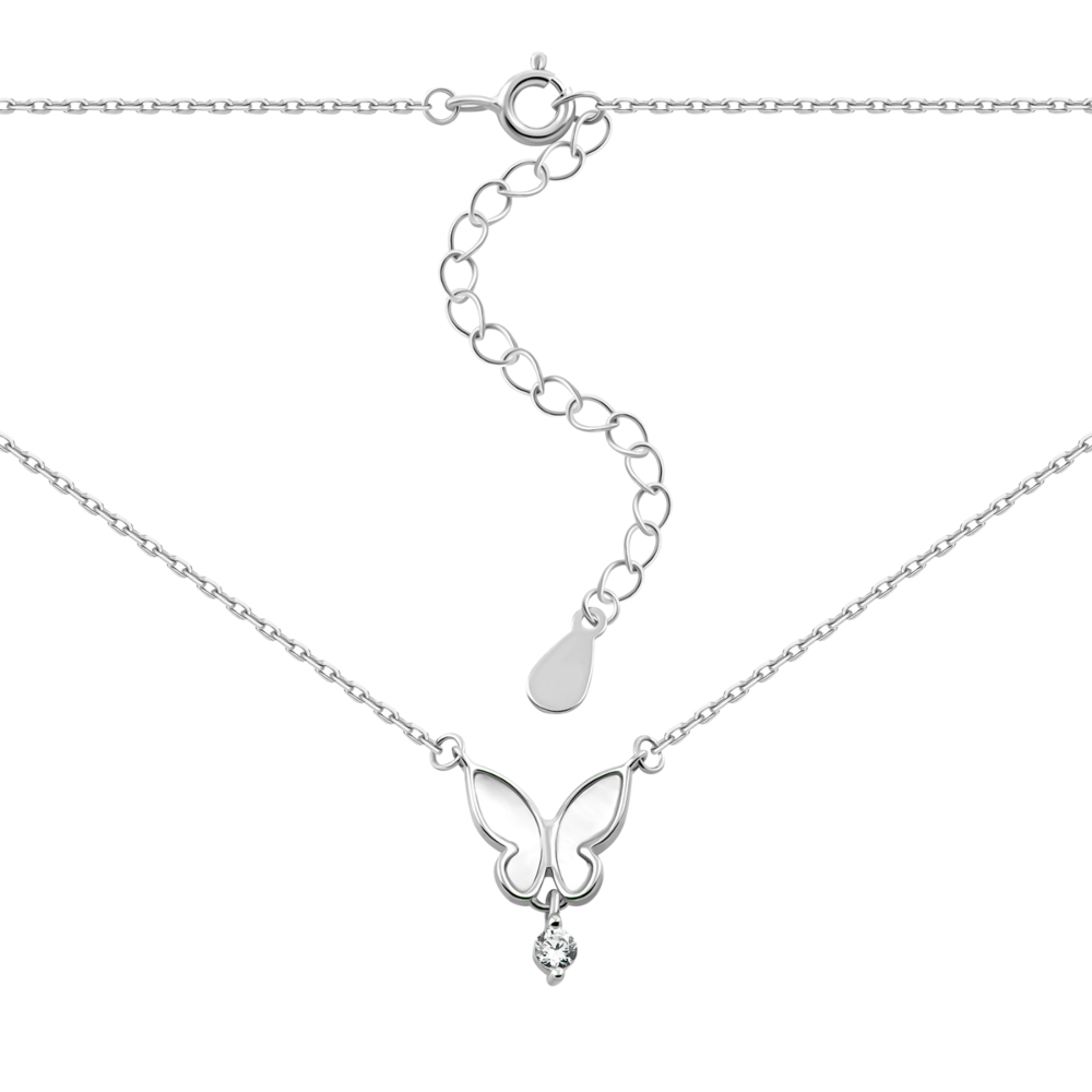 Серебряное колье с перламутром и фианитом.Артикул UG5N001488