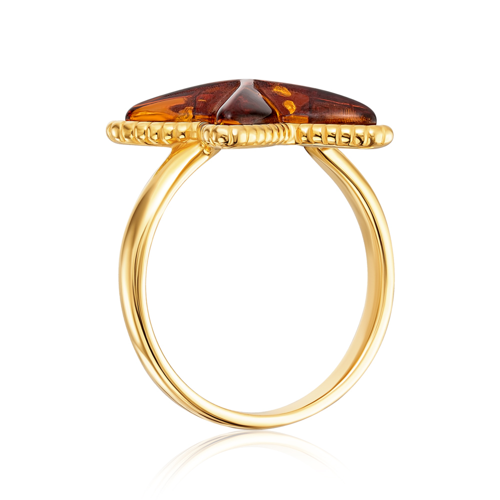 Серебряное позолоченное кольцо с янтарем. Артикул R716C-GP-R/20/2787