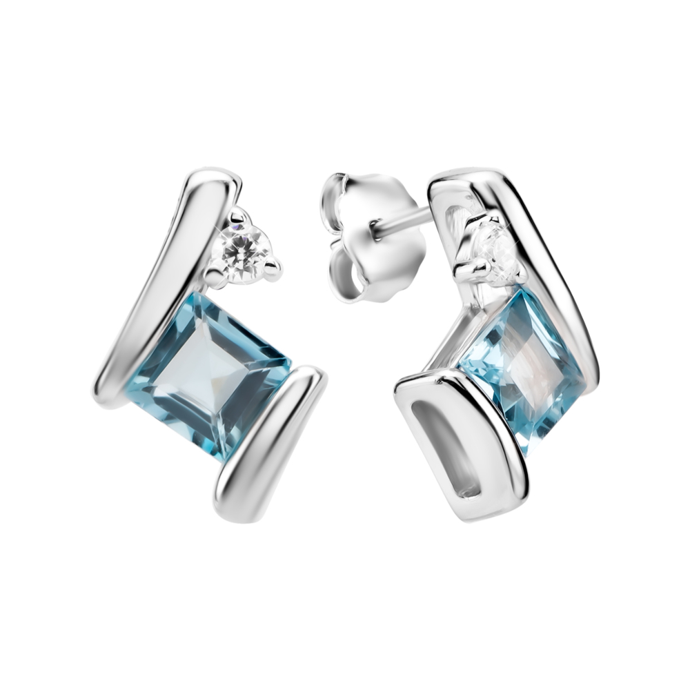 Серебряные пусеты с топазом swiss и фианитами. Артикул UG5SZDE75972