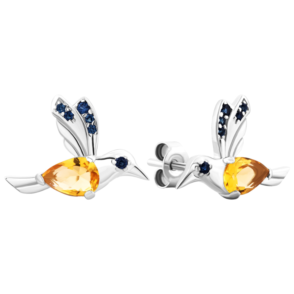 Серебряные пуссеты Птички с фианитами.Артикул UG51033р