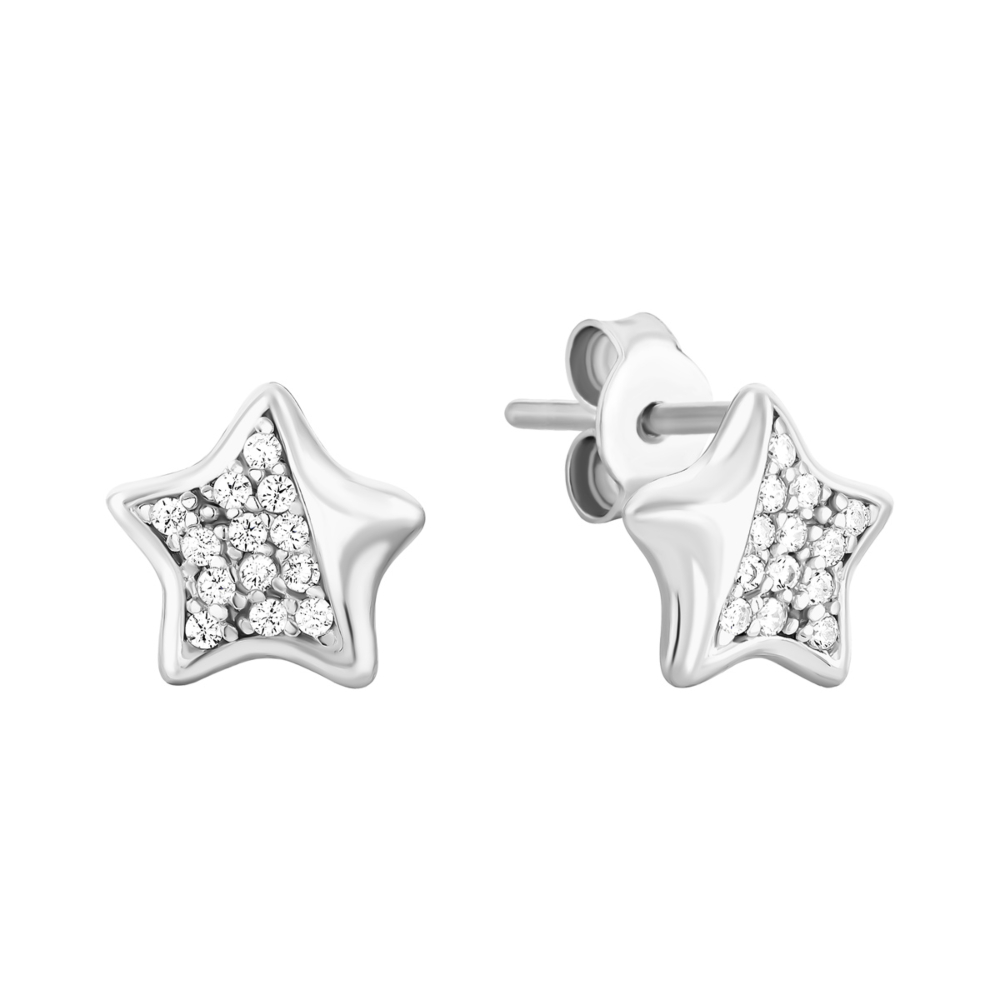 Серебряные пуссеты с фианитами.Артикул UG51289Спус.Rh