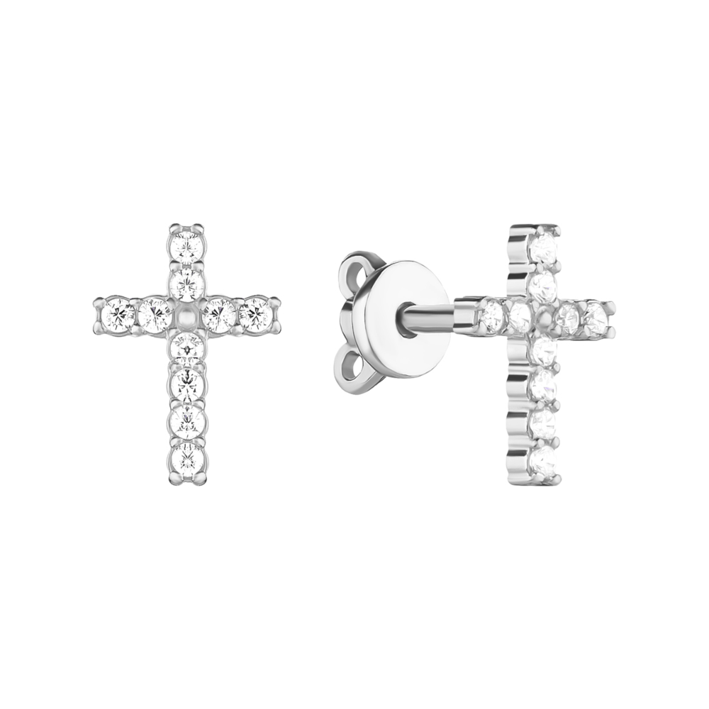 Серебряные пуссеты с фианитами.Артикул UG520656