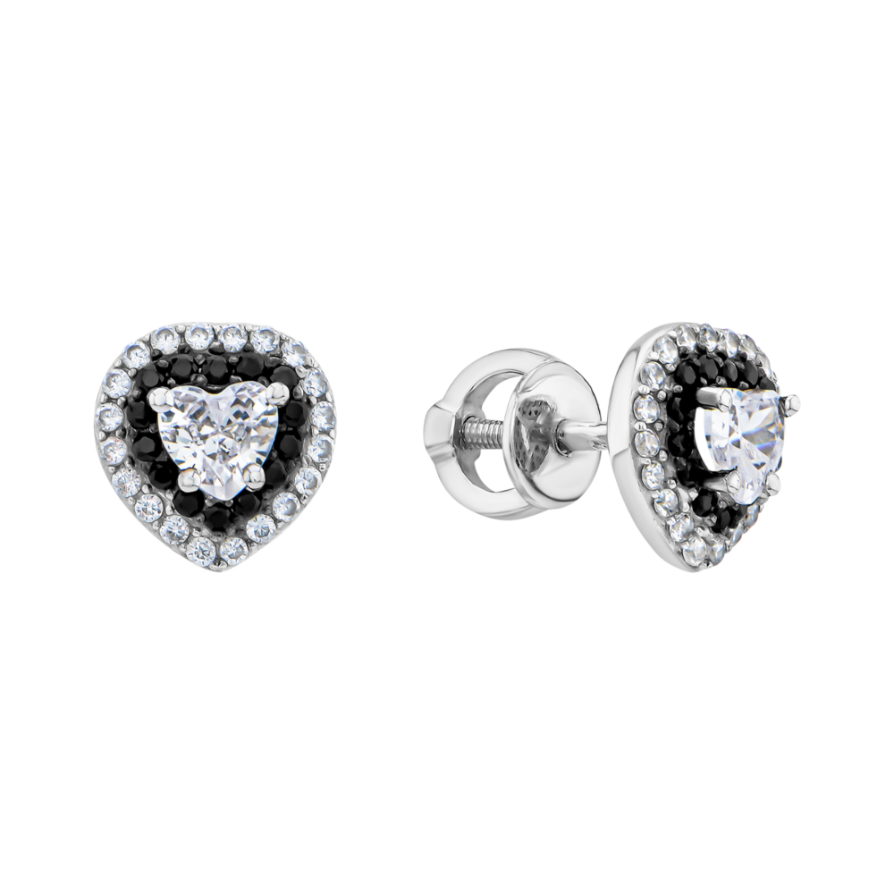 Серебряные пусеты с фианитами. Артикул UG52596чб/1р-CZWВ