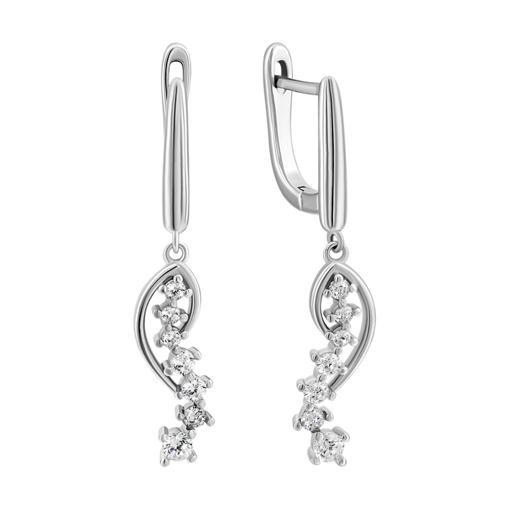 Серебряные серьги-подвески с фианитами.Артикул UG5SZDE00325