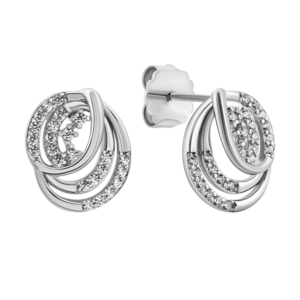 Серебряные пуссеты с фианитами.Артикул UG5SZDE03782