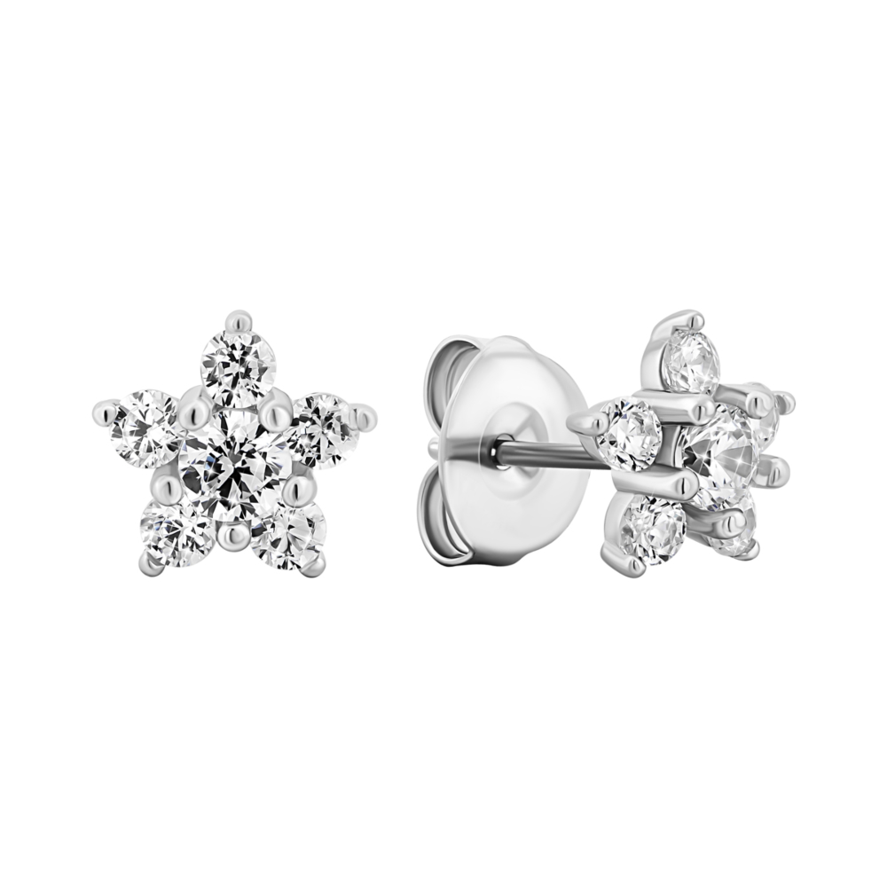 Серебряные пуссеты с фианитами.Артикул UG5SZDE03902
