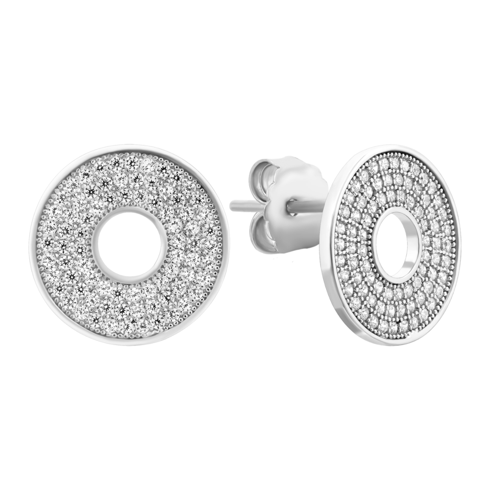 Серебряные пуссеты с фианитами.Артикул UG5SZDE04005