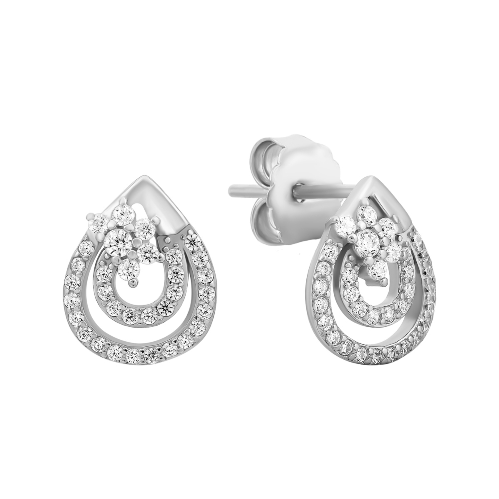 Серебряные пуссеты с фианитами.Артикул UG5SZDE08596