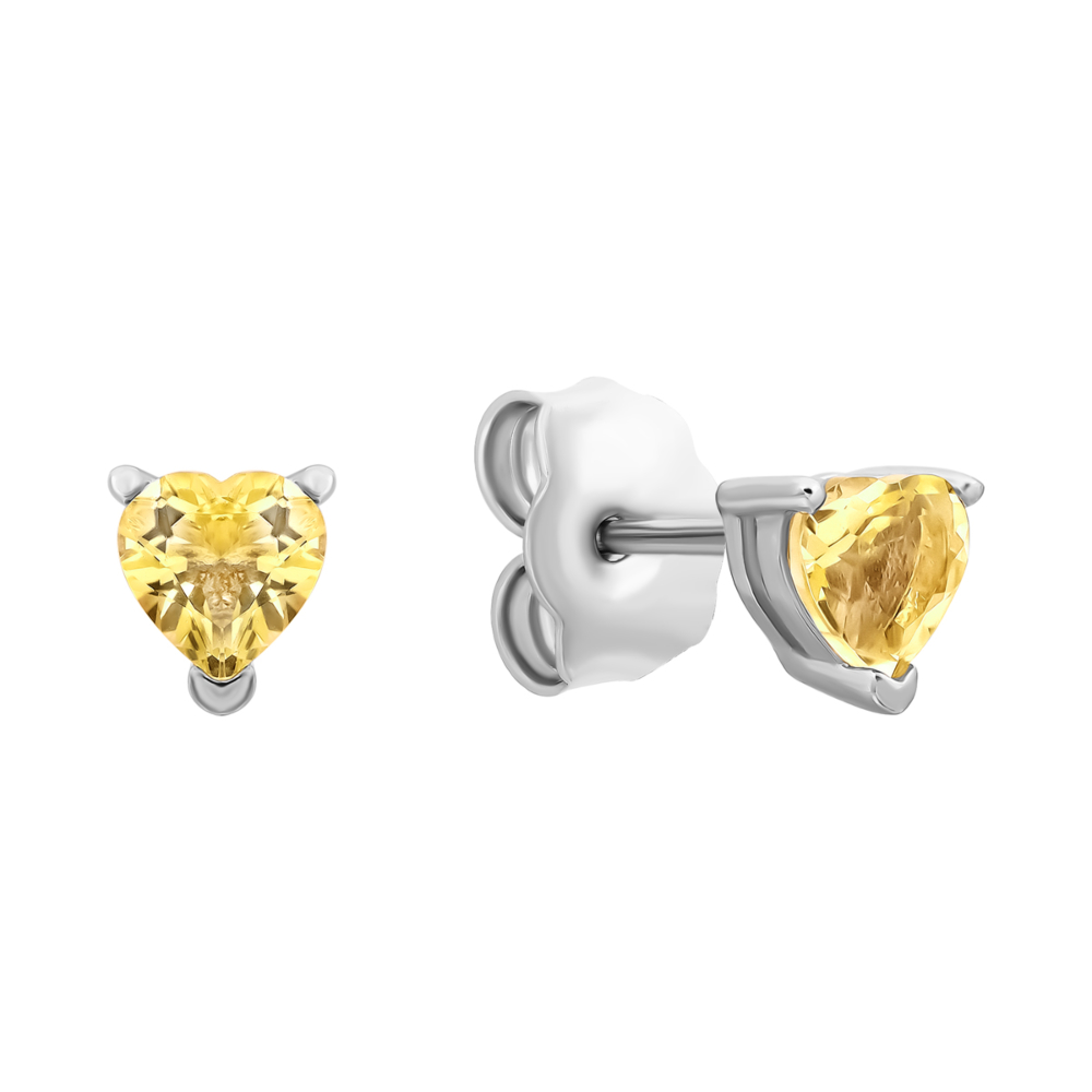 Серебряные пуссеты с кварцем.Артикул UG5E37528 Lemon quartz