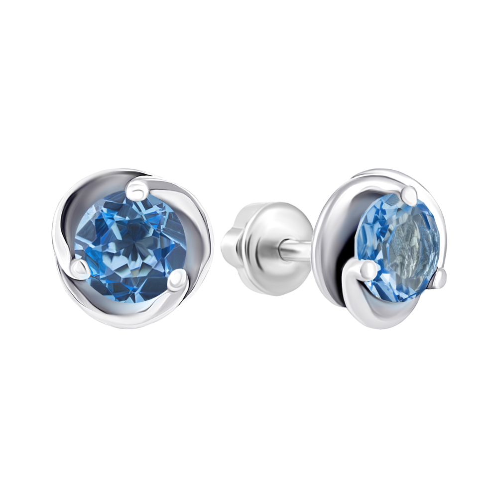 Серебряные пуссеты с кварцем London blue.Артикул UG52088/9р-QLB