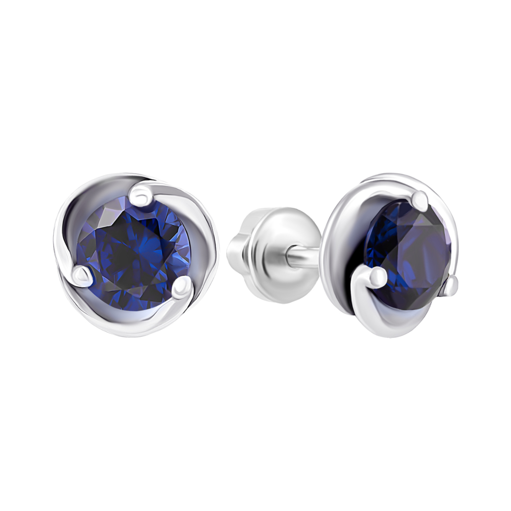 Серебряные пуссеты с гидротермальным сапфиром.Артикул UG52088/9р-HSPH