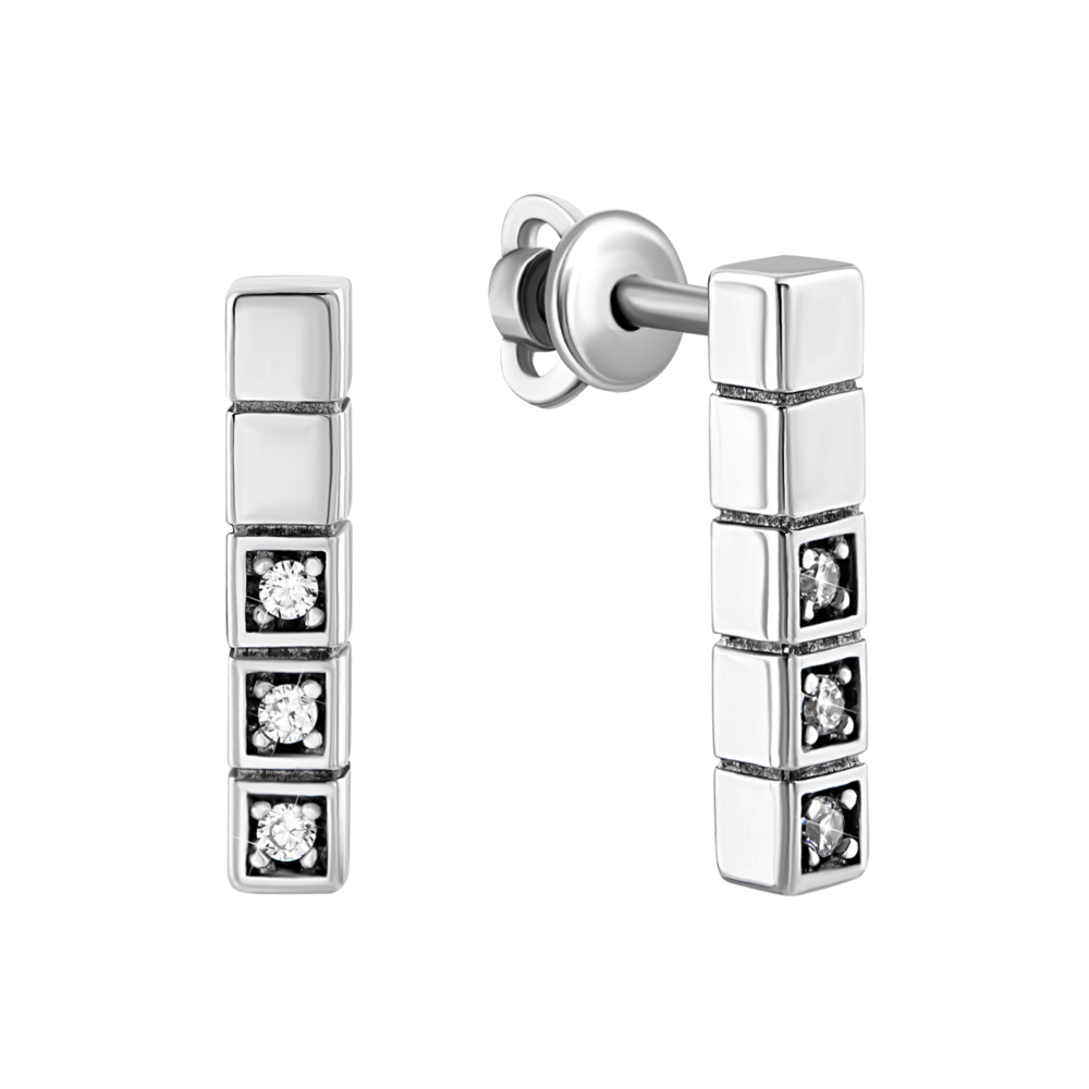 Серебряные пуссеты с фианитами.Артикул UG5929031б