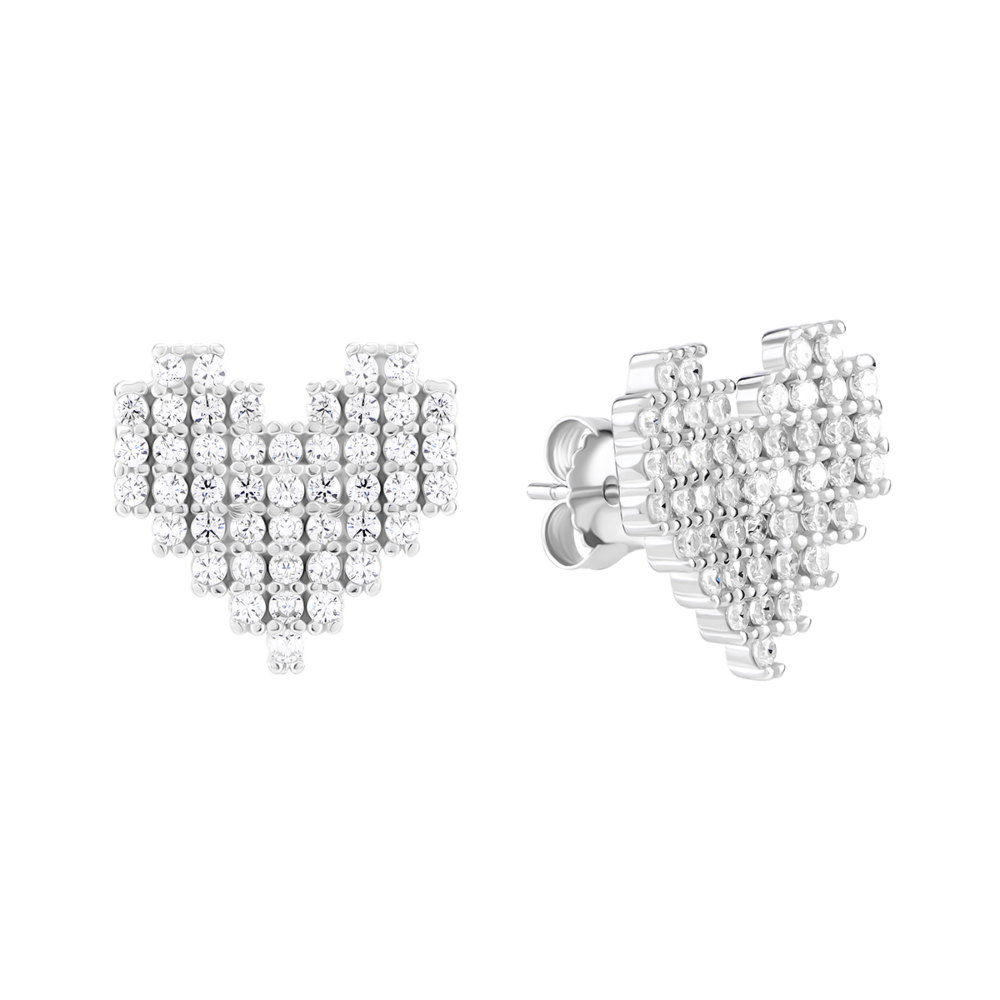 Серебряные пусеты Сердце с фианитами. Артикул UG5FE15191