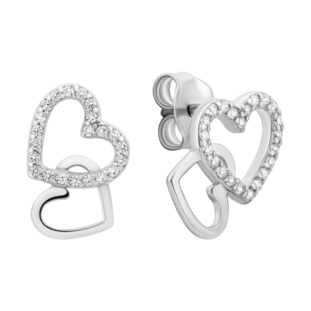Серебряные пуссеты Сердце с фианитами. Артикул UG5JB01968